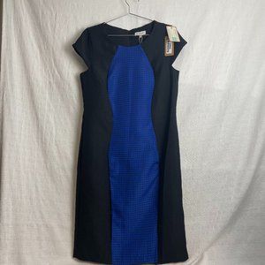 NWT Pierri Size 10 Black And Blue Dot Sheath Cap Sleeve Dress #995